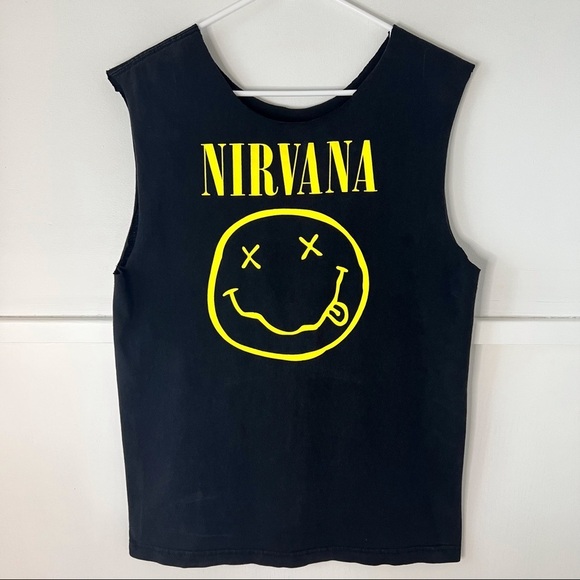 Nirvana Black and Yellow Smiley Face Graphic T-Shirt - Picture 8 of 13
